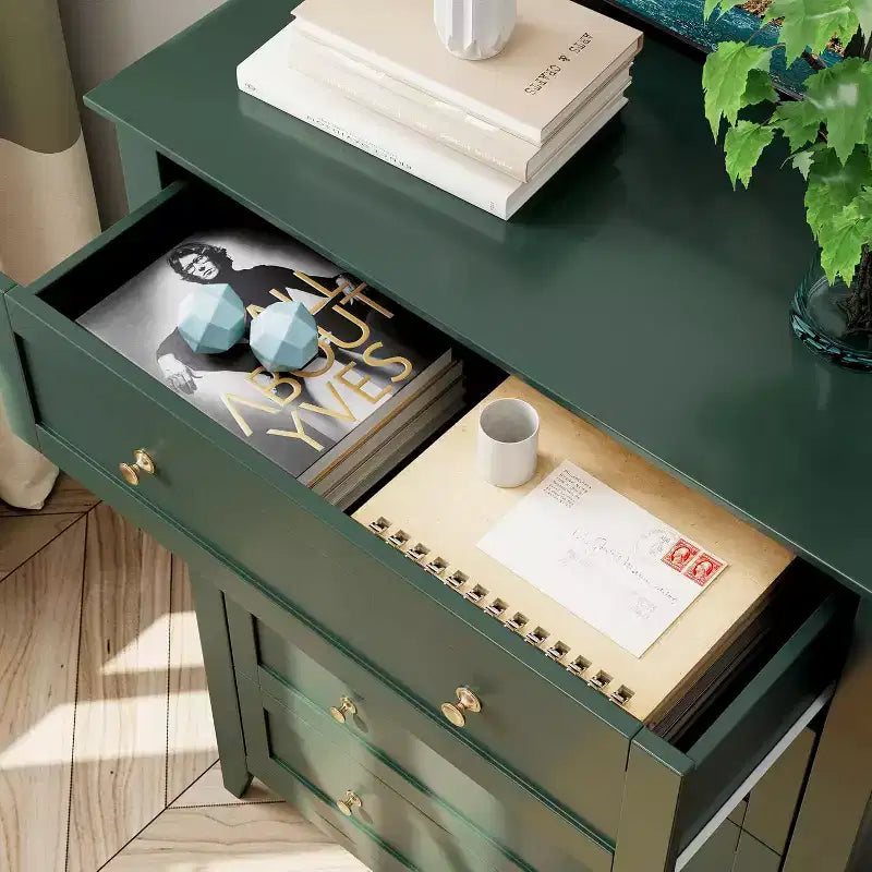 Cassettiera alta a 5 cassetti, mobile contenitore moderno in legno con cassetti profondi e pomelli in metallo, ideale per camera da letto, ingresso o corridoio