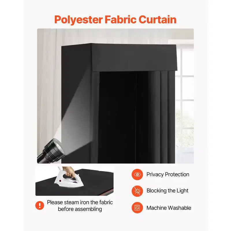 VEVOR Camerino, Camerino Portatile con Tende Spesse in Poliestere, Spazio per la Privacy con Tenda Oscurante e Gancio, 99 x 99 x 198 cm, Nero