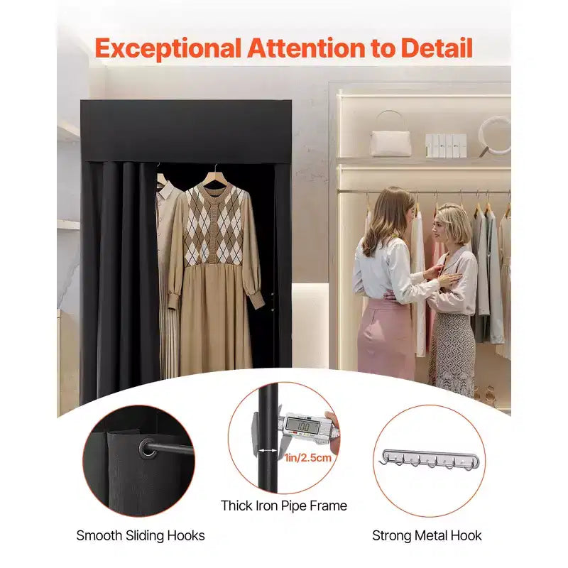 VEVOR Camerino, Camerino Portatile con Tende Spesse in Poliestere, Spazio per la Privacy con Tenda Oscurante e Gancio, 99 x 99 x 198 cm, Nero