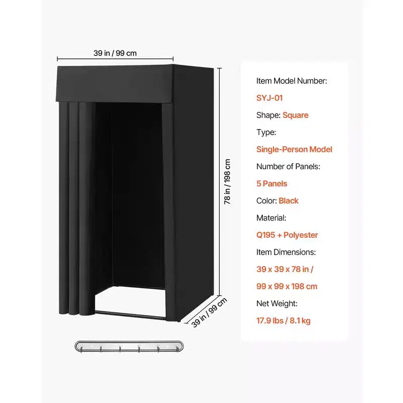 VEVOR Camerino, Camerino Portatile con Tende Spesse in Poliestere, Spazio per la Privacy con Tenda Oscurante e Gancio, 99 x 99 x 198 cm, Nero