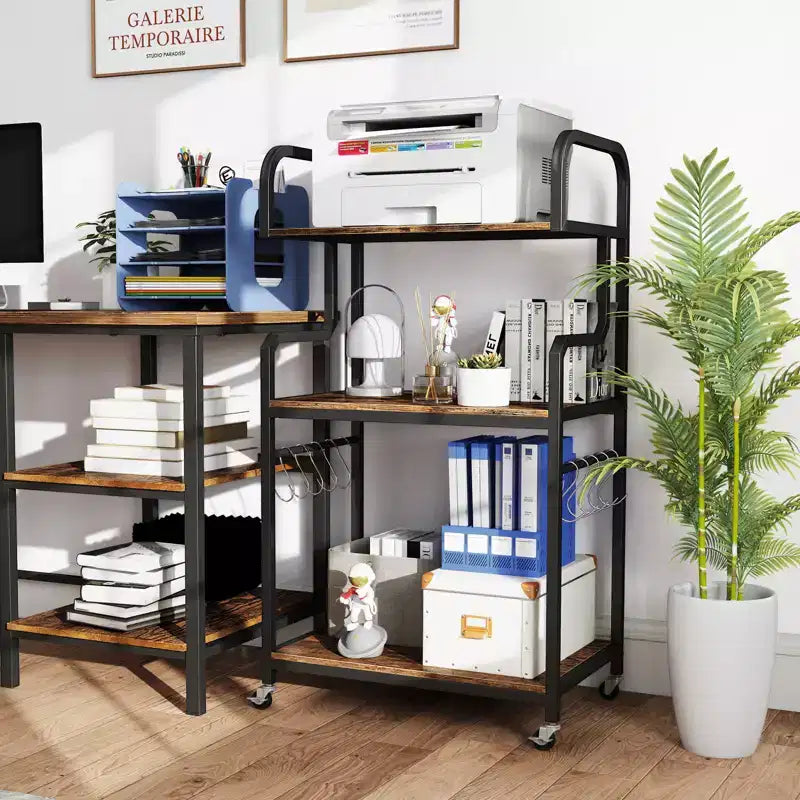 Costway carrello porta stampante mobile a 3 ripiani per ufficio con ripiani portaoggetti
