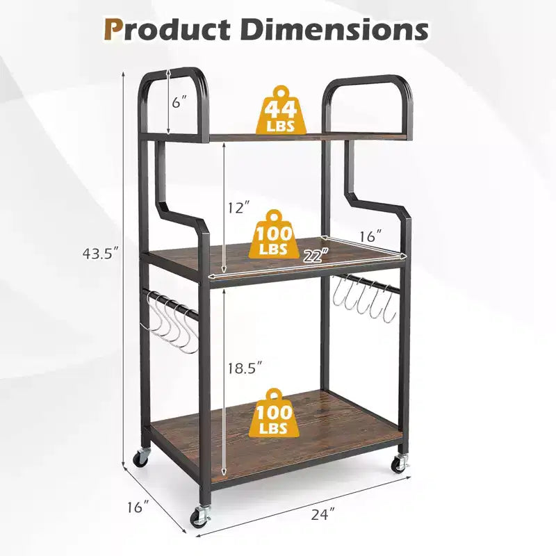 Costway carrello porta stampante mobile a 3 ripiani per ufficio con ripiani portaoggetti