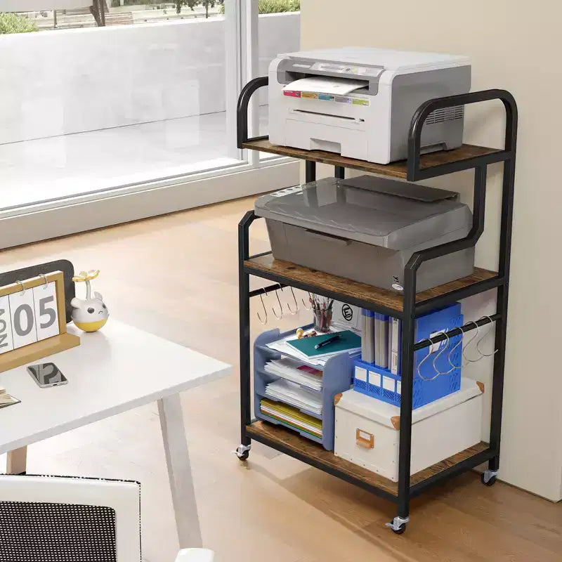 Costway carrello porta stampante mobile a 3 ripiani per ufficio con ripiani portaoggetti