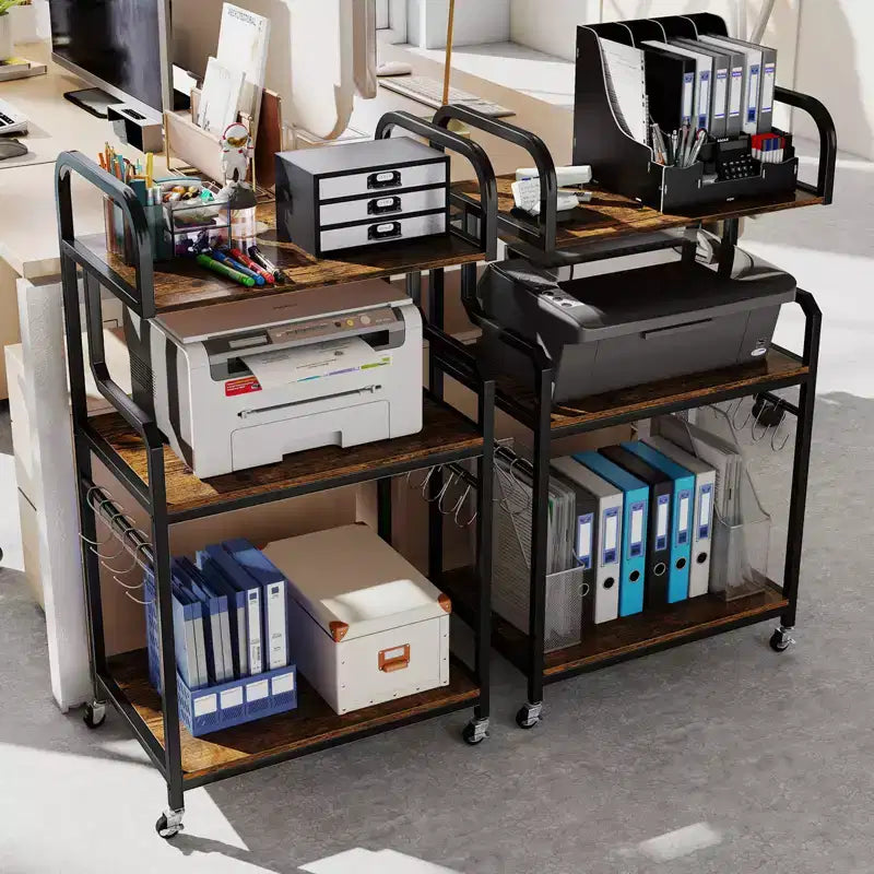 Costway carrello porta stampante mobile a 3 ripiani per ufficio con ripiani portaoggetti