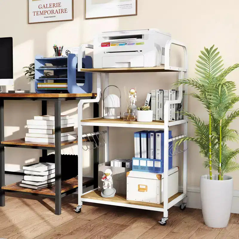 Costway carrello porta stampante mobile a 3 ripiani per ufficio con ripiani portaoggetti