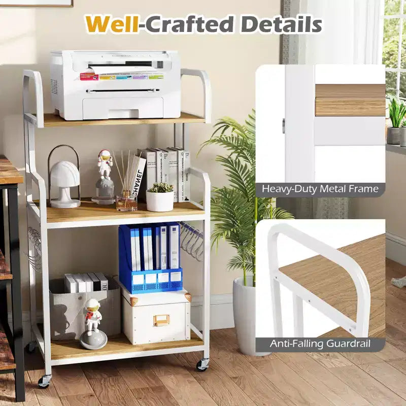 Costway carrello porta stampante mobile a 3 ripiani per ufficio con ripiani portaoggetti