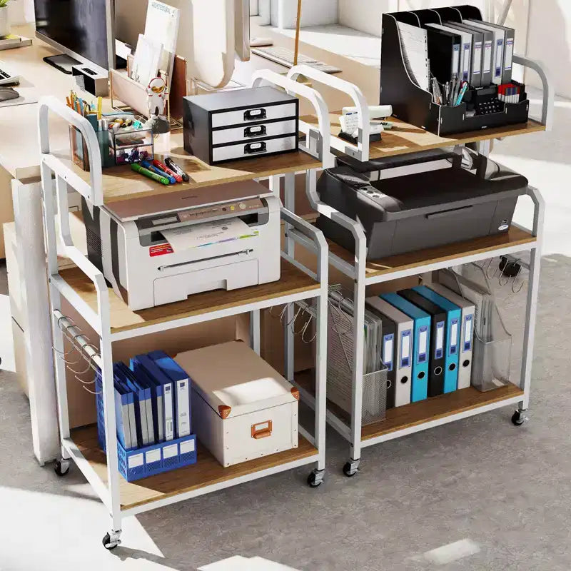 Costway carrello porta stampante mobile a 3 ripiani per ufficio con ripiani portaoggetti