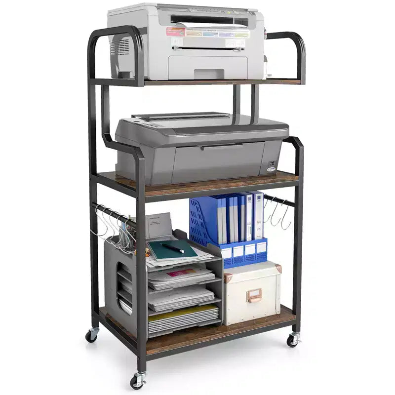 Costway carrello porta stampante mobile a 3 ripiani per ufficio con ripiani portaoggetti