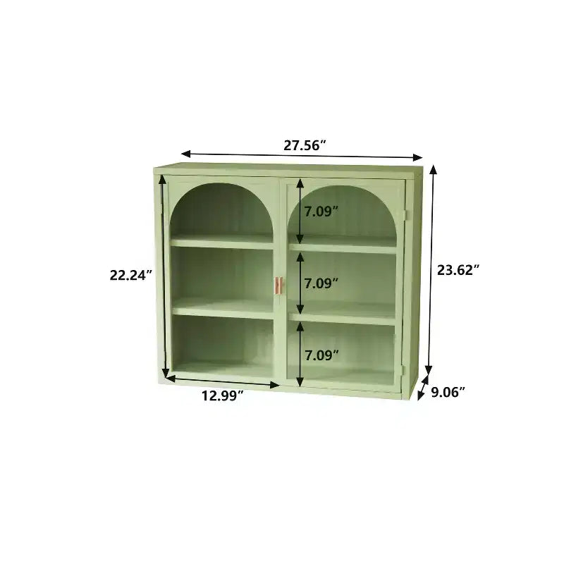 MAYEERTY 27.56 Armadietto pensile moderno a due ante in vetro con tre ripiani e motivo intrecciato per bagno e soggiorno, verde