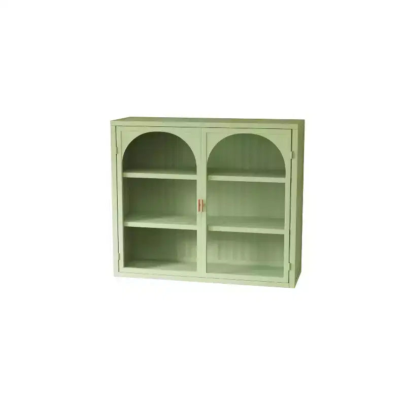 MAYEERTY 27.56 Armadietto pensile moderno a due ante in vetro con tre ripiani e motivo intrecciato per bagno e soggiorno, verde