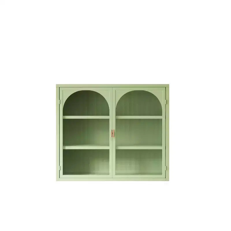 MAYEERTY 27.56 Armadietto pensile moderno a due ante in vetro con tre ripiani e motivo intrecciato per bagno e soggiorno, verde