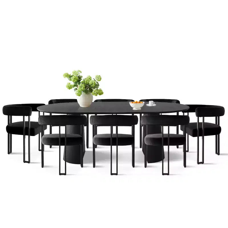 Set da Pranzo Espandibile da Rotondo a Ovale con 8 Sedie in Velluto, Set da Pranzo con Base 3-in-1, da 4 a 8 Posti, Set da Sala da Pranzo Moderno - Panipeachy
