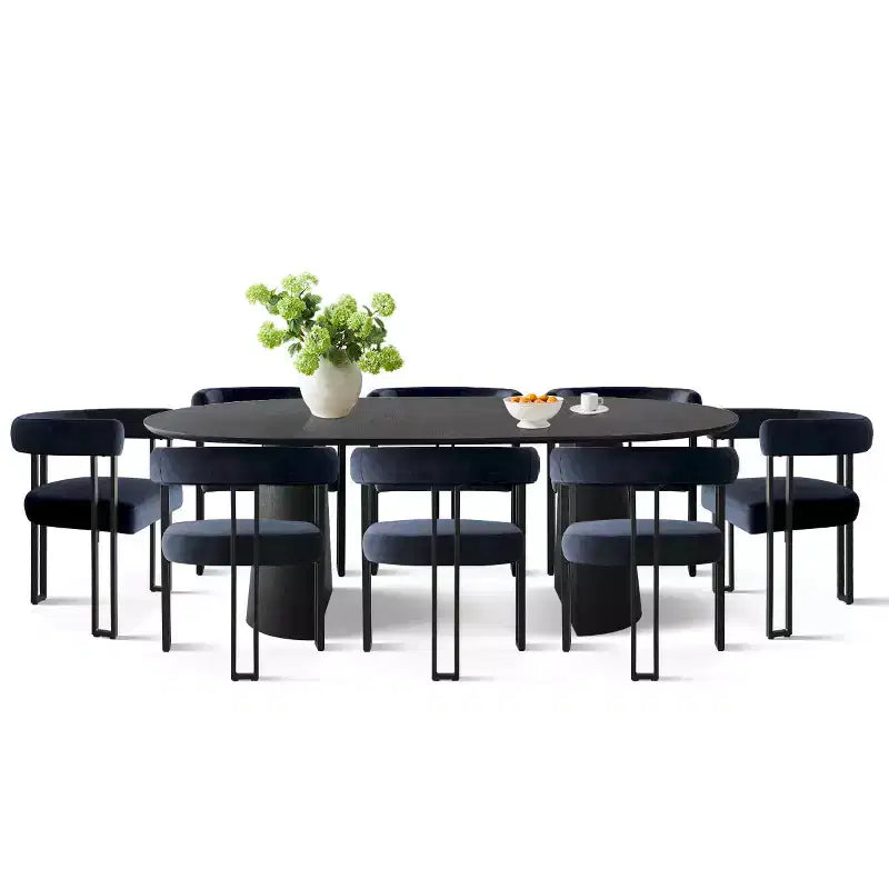 Set da Pranzo Espandibile da Rotondo a Ovale con 8 Sedie in Velluto, Set da Pranzo con Base 3-in-1, da 4 a 8 Posti, Set da Sala da Pranzo Moderno - Panipeachy