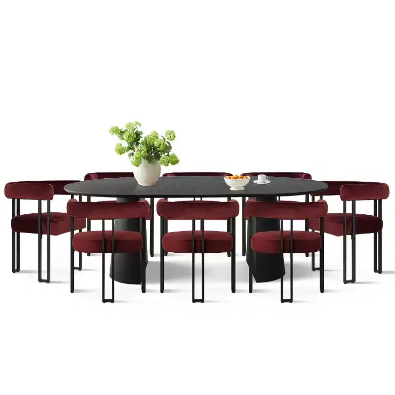 Set da Pranzo Espandibile da Rotondo a Ovale con 8 Sedie in Velluto, Set da Pranzo con Base 3-in-1, da 4 a 8 Posti, Set da Sala da Pranzo Moderno - Panipeachy