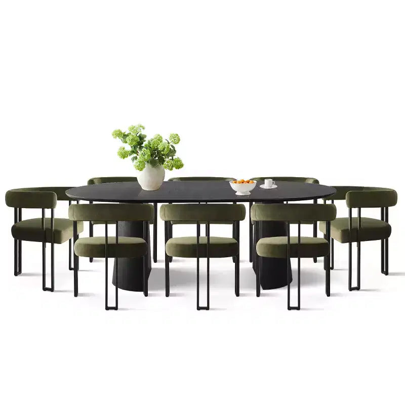 Set da Pranzo Espandibile da Rotondo a Ovale con 8 Sedie in Velluto, Set da Pranzo con Base 3-in-1, da 4 a 8 Posti, Set da Sala da Pranzo Moderno - Panipeachy