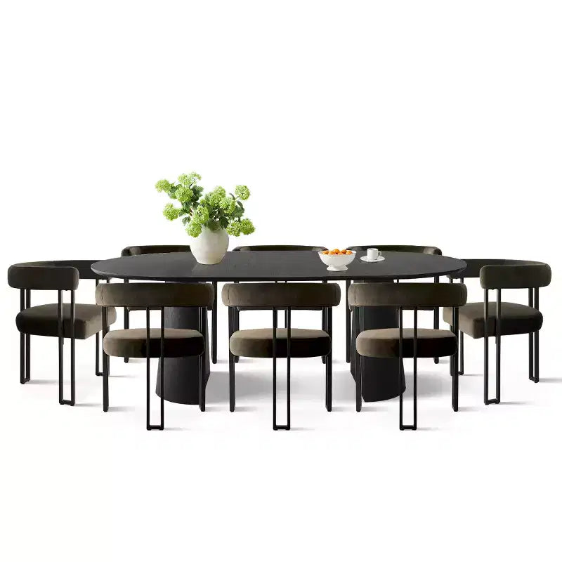 Set da Pranzo Espandibile da Rotondo a Ovale con 8 Sedie in Velluto, Set da Pranzo con Base 3-in-1, da 4 a 8 Posti, Set da Sala da Pranzo Moderno - Panipeachy