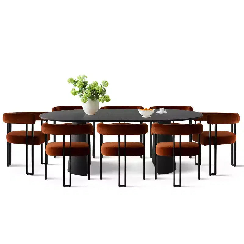 Set da Pranzo Espandibile da Rotondo a Ovale con 8 Sedie in Velluto, Set da Pranzo con Base 3-in-1, da 4 a 8 Posti, Set da Sala da Pranzo Moderno - Panipeachy