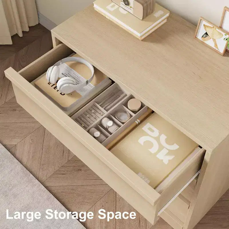 Comodino a 3 cassetti | Comodino in rovere naturale e cassettiera piccola moderna con ampio spazio per camera da letto, soggiorno, cameretta e ingresso