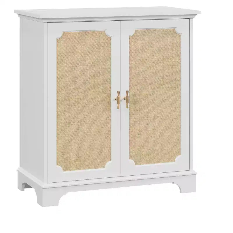 MAYEERTY Madia Credenza Mobile Contenitore con Ante Decorate in Rattan Tavolino Consolle per Soggiorno Cucina Bianco Beige
