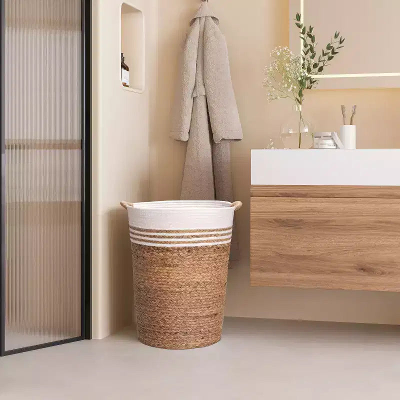 Cesto rotondo Seville Classics con rivestimento, in giacinto d'acqua naturale e corda