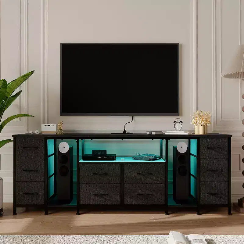 Cassettiera a 10 cassetti, Mobile TV per TV da 75 70 65 pollici, Tavolo Console TV, Centro di intrattenimento con ripiani a giorno per soggiorno, camera da letto, ufficio