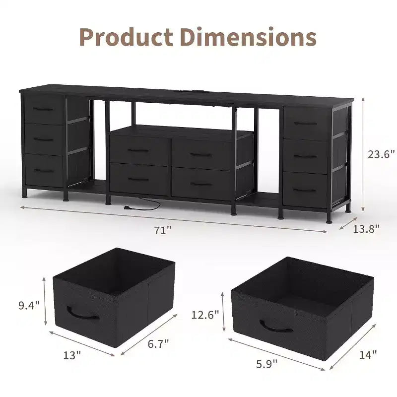 Cassettiera a 10 cassetti, Mobile TV per TV da 75 70 65 pollici, Tavolo Console TV, Centro di intrattenimento con ripiani a giorno per soggiorno, camera da letto, ufficio