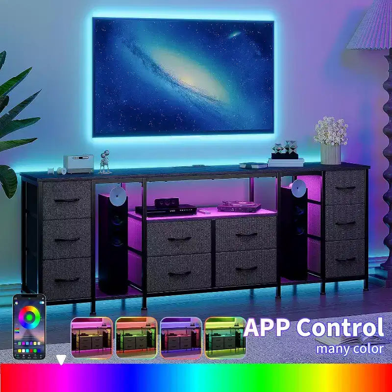 Cassettiera a 10 cassetti, Mobile TV per TV da 75 70 65 pollici, Tavolo Console TV, Centro di intrattenimento con ripiani a giorno per soggiorno, camera da letto, ufficio