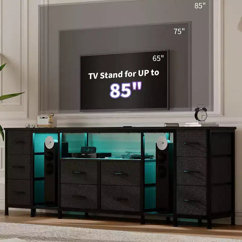 Cassettiera a 10 cassetti, Mobile TV per TV da 75 70 65 pollici, Tavolo Console TV, Centro di intrattenimento con ripiani a giorno per soggiorno, camera da letto, ufficio
