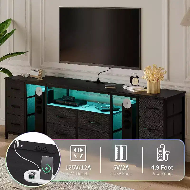 Cassettiera a 10 cassetti, Mobile TV per TV da 75 70 65 pollici, Tavolo Console TV, Centro di intrattenimento con ripiani a giorno per soggiorno, camera da letto, ufficio