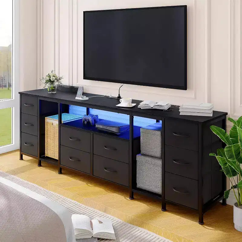 Cassettiera a 10 cassetti, Mobile TV per TV da 75 70 65 pollici, Tavolo Console TV, Centro di intrattenimento con ripiani a giorno per soggiorno, camera da letto, ufficio