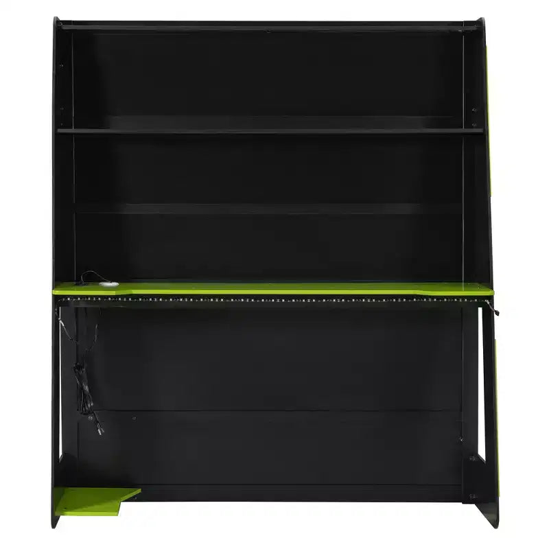 Letto a soppalco moderno Luxystar a grandezza naturale con scrivania per computer illuminata, libreria e centro di intrattenimento