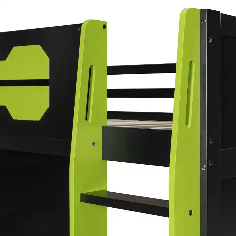 Letto a soppalco moderno Luxystar a grandezza naturale con scrivania per computer illuminata, libreria e centro di intrattenimento