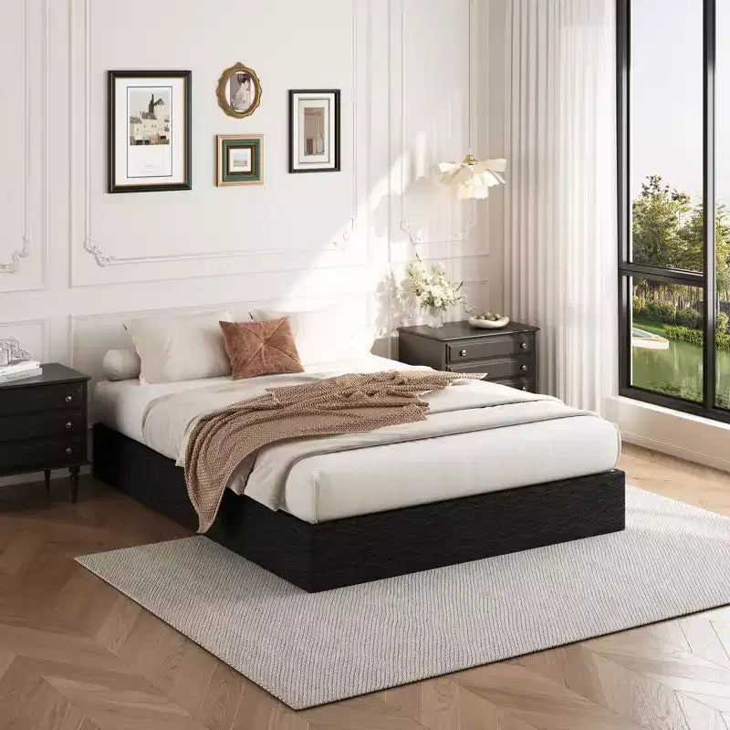 Struttura letto Dyonery 5/9 pollici, queen size, struttura letto a piattaforma queen in metallo, supporto a barra in acciaio resistente, gambe del letto arrotondate, base per materasso.
