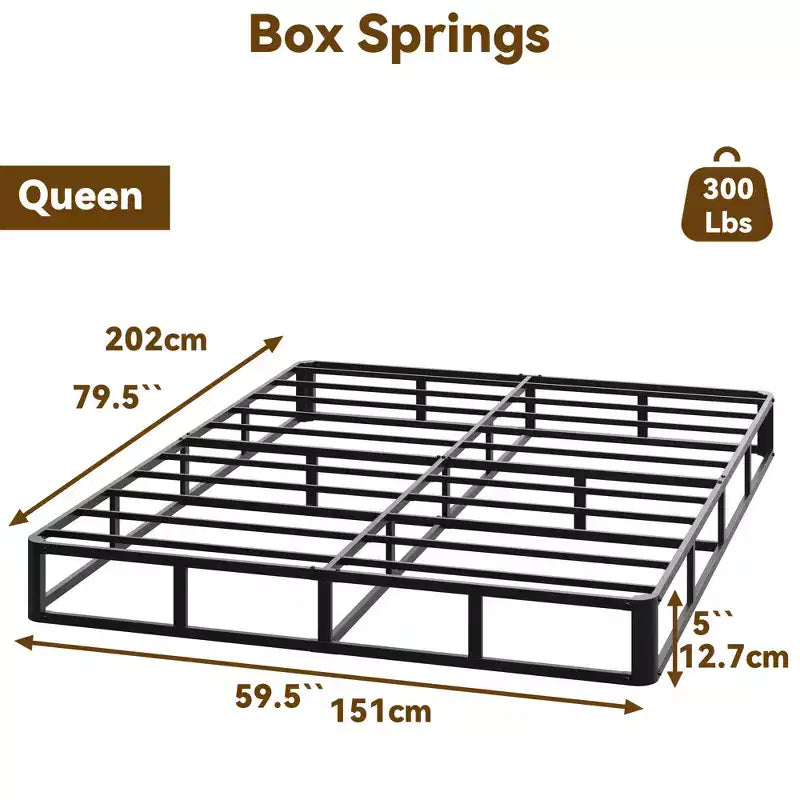 Struttura letto Dyonery 5/9 pollici, queen size, struttura letto a piattaforma queen in metallo, supporto a barra in acciaio resistente, gambe del letto arrotondate, base per materasso.