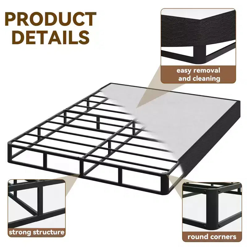 Struttura letto Dyonery 5/9 pollici, queen size, struttura letto a piattaforma queen in metallo, supporto a barra in acciaio resistente, gambe del letto arrotondate, base per materasso.