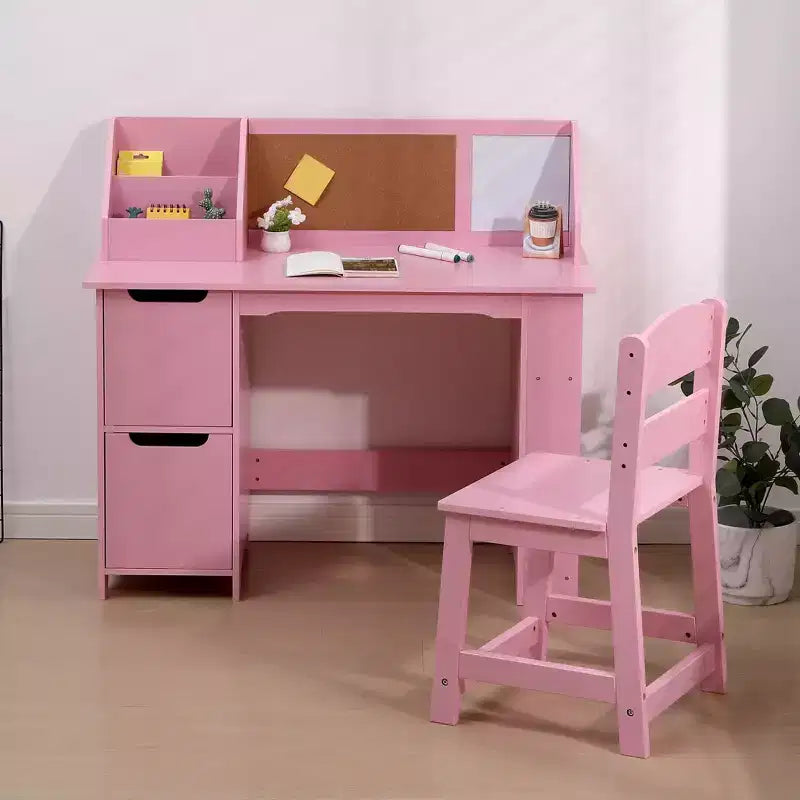 Scrivania e Sedia per Bambini con Struttura a Scomparti e Bacheca, Tavolo da Studio in Legno per Camera da Leto e Stanza di Apprendimento