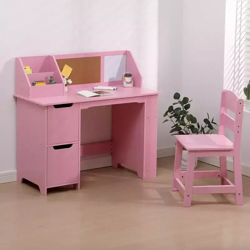 Scrivania e Sedia per Bambini con Struttura a Scomparti e Bacheca, Tavolo da Studio in Legno per Camera da Leto e Stanza di Apprendimento