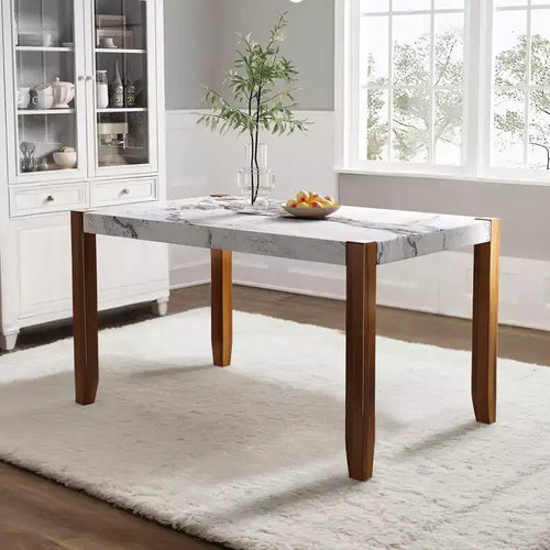 46.5 Modern Faux Marble Dining Table with Wood Legs and Easy-Clean Surface