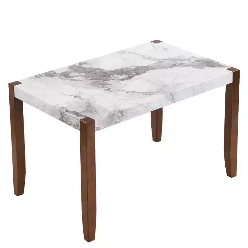 46.5 Tavolo da pranzo moderno in finto marmo con gambe in legno e superficie facile da pulire
