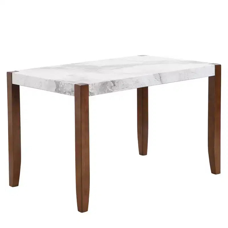 46.5 Tavolo da pranzo moderno in finto marmo con gambe in legno e superficie facile da pulire