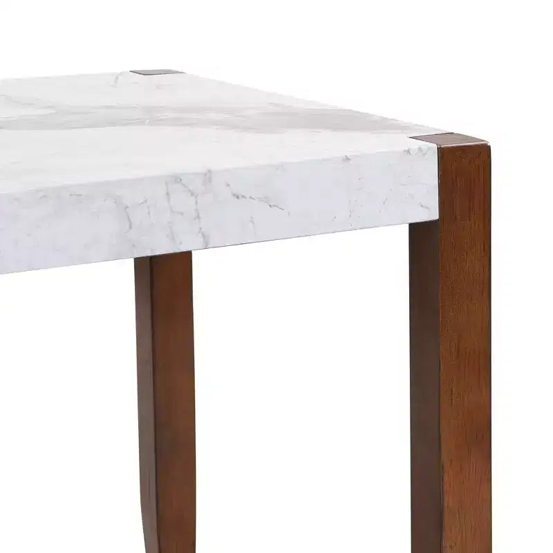 46.5 Tavolo da pranzo moderno in finto marmo con gambe in legno e superficie facile da pulire