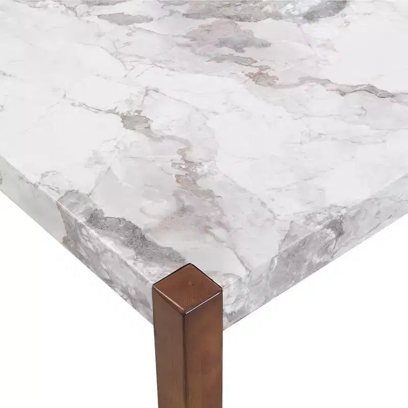 46.5 Tavolo da pranzo moderno in finto marmo con gambe in legno e superficie facile da pulire