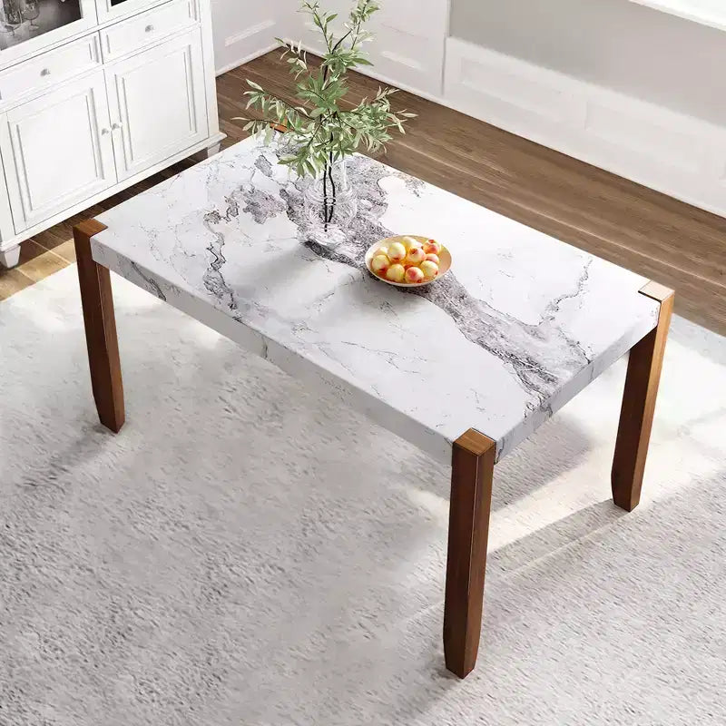 46.5 Tavolo da pranzo moderno in finto marmo con gambe in legno e superficie facile da pulire