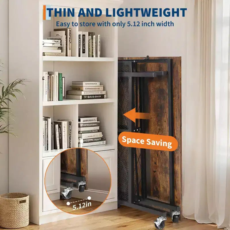 Scrivania Pieghevole da 80 cm con Ruote, Scrivania Mobile per Computer a 3 Livelli con Ripiani Aperti, Scrivania da Lavoro in Legno Senza Montaggio per Ufficio, Camera da Letto, Soggiorno