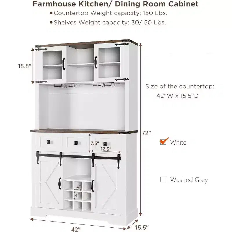 CuisinSmart Mobile Bar da Fattoria con Anta Scorrevole, Credenza da Cucina, Madia Rustica a 3 Cassetti per Soggiorno, Mobile Caffè, Puro
