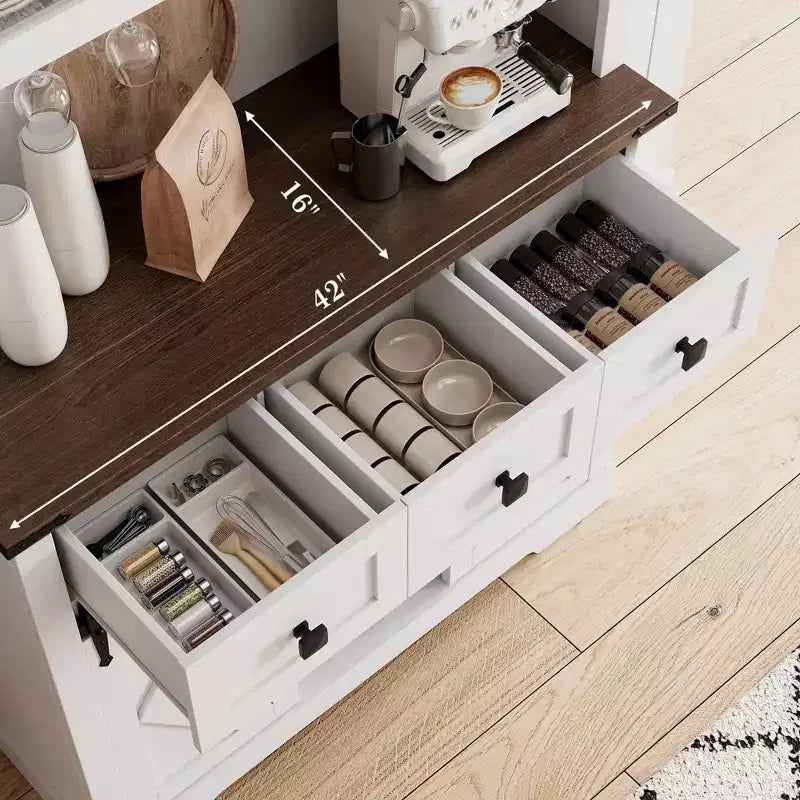 CuisinSmart Mobile Bar da Fattoria con Anta Scorrevole, Credenza da Cucina, Madia Rustica a 3 Cassetti per Soggiorno, Mobile Caffè, Puro