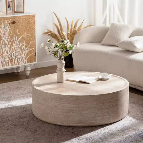 39.37 inch Round Coffee Table with Mars Pattern for Modern Living Rooms