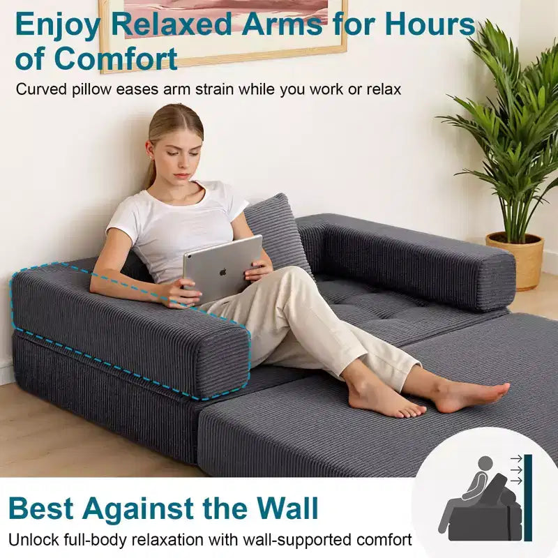 WARMOUNTS Divano Letto Pieghevole con Schienale e Braccioli Regolabili, Divano Letto Convertibile Full Size per Soggiorno e Ufficio