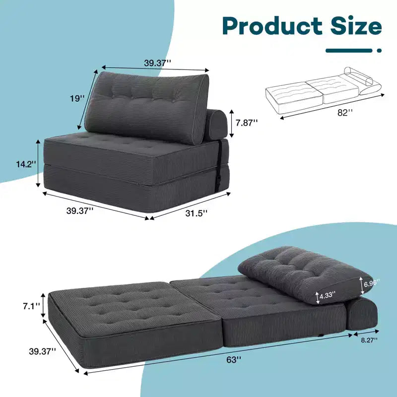 WARMOUNTS Divano Letto Pieghevole con Schienale Regolabile, Divano Letto Singolo Convertibile per Soggiorno e Ufficio