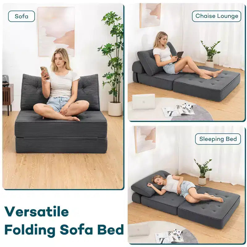 WARMOUNTS Divano Letto Pieghevole con Schienale Regolabile, Divano Letto Singolo Convertibile per Soggiorno e Ufficio
